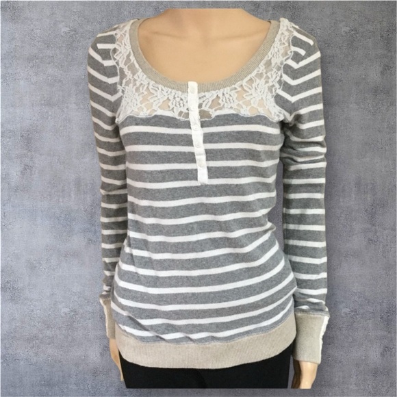 Free People Vintage 90s Striped Raffle  Round Neck Women’s Long Sleeve TOP Size - Picture 1 of 5